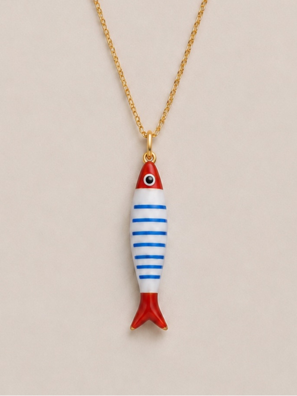 New! Coastal 18K Gold Plated Red Fish Sardine Necklace NWOT (5008)